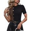 imageSOLY HUX Womens Elegant TShirts Short Sleeve Crew Neck Casual Business Tee Houndstooth TopsBrown and Black
