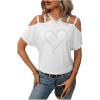 imageSOLY HUX Womens Heart Rhinestone Cold Shoulder Short Sleeve Tee Cut Out T Shirt TopWhite Heart