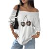 imageSOLY HUX Womens Jersey Shirts Number Graphic Off The Shoulder Oversized TShirt Leopard Streetwear Tee TopsWhite Cherry