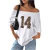 imageSOLY HUX Womens Jersey Shirts Number Graphic Off The Shoulder Oversized TShirt Leopard Streetwear Tee TopsWhite Leopard