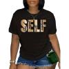 imageSOLY HUX Womens Letter Print T Shirt Short Sleeve Round Neck Graphic Tees Summer TopsBlack Letter