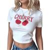 imageSOLY HUX Womens Y2K Tees Short Sleeve Cute Graphic Cherry Print Crop Tops Vintage Summer T ShirtsWhite Cherry