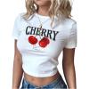 imageSOLY HUX Womens Y2K Tees Short Sleeve Cute Graphic Cherry Print Crop Tops Vintage Summer T ShirtsWhite Letter Cherry
