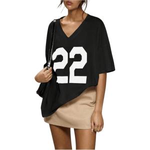 imageSOLY HUX 2024 Jersey Shirts for Women Number Graphic T Shirt V Neck Half Sleeve Oversized Tees Summer Streetwear TopsBlack Letter