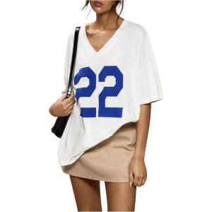 imageSOLY HUX 2024 Jersey Shirts for Women Number Graphic T Shirt V Neck Half Sleeve Oversized Tees Summer Streetwear TopsWhite Letter Print
