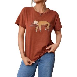 imageSOLY HUX Womens Cute Graphic Tees Cartoon Casual Summer Tops Short Sleeve T ShirtsRust Brown
