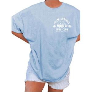 imageSOLY HUX Womens Graphic Tees Car Letter Print Half Sleeve Oversized T Shirt Loose Summer TopsBlue Letter