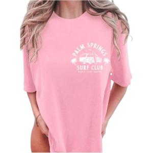 imageSOLY HUX Womens Graphic Tees Car Letter Print Half Sleeve Oversized T Shirt Loose Summer TopsPink Letter