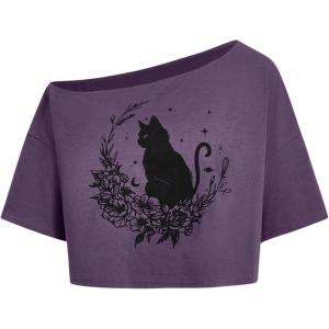 imageSOLY HUX Womens Graphic Tees Off The Shoulder Half Sleeve Loose Fit Summer TShirt Crop TopsPurple Graphic
