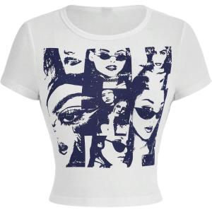 imageSOLY HUX Womens Graphic Tees Summer Figure Print Short Sleeve T Shirts Crop TopNavy Blue Figure