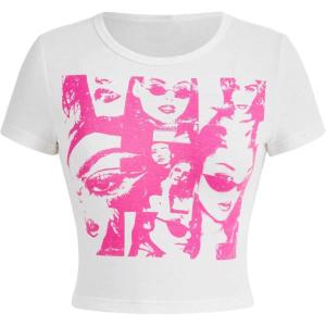 imageSOLY HUX Womens Graphic Tees Summer Figure Print Short Sleeve T Shirts Crop TopPink Figure
