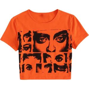 imageSOLY HUX Womens Graphic Tees Y2k Crop Top Short Sleeve T Shirt Tee Summer TopsOrange Figure