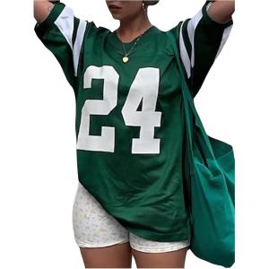 imageSOLY HUX Womens Jersey Shirts Number Graphic Tees Short Sleeve Crew Neck Loose Y2k TopsDark Green Letter