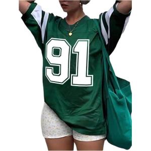 imageSOLY HUX Womens Jersey Shirts Number Graphic Tees Short Sleeve Crew Neck Loose Y2k TopsDark Green Number