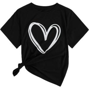imageSOLY HUX Womens Letter Print Graphic Tees Short Sleeve Tops Casual Summer T ShirtBlack White Heart