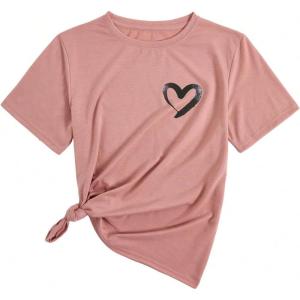 imageSOLY HUX Womens Letter Print Graphic Tees Short Sleeve Tops Casual Summer T ShirtDusty Pink Heart