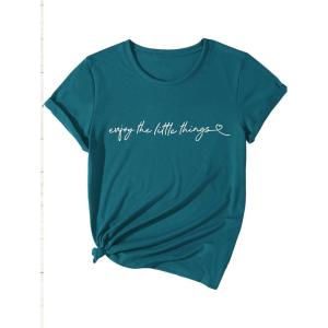 imageSOLY HUX Womens Letter Print Graphic Tees Short Sleeve Tops Casual Summer T ShirtGreen Letter