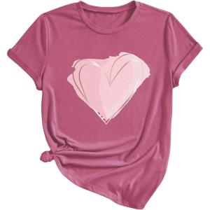 imageSOLY HUX Womens Letter Print Graphic Tees Short Sleeve Tops Casual Summer T ShirtPink Graphic Heart