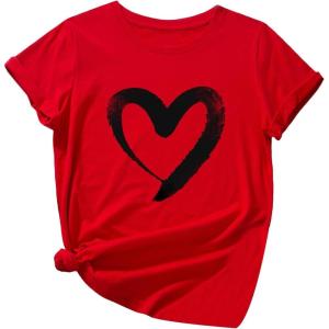 imageSOLY HUX Womens Letter Print Graphic Tees Short Sleeve Tops Casual Summer T ShirtRed Heart