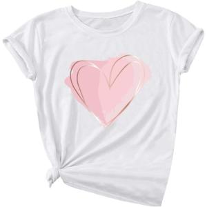 imageSOLY HUX Womens Letter Print Graphic Tees Short Sleeve Tops Casual Summer T ShirtWhite Pink Heart Graphic