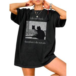 imageSOLY HUX Womens Oversized Graphic Tees Drop Shoulder Half Sleeve Loose Casual T Shirt TopsBlack Cat