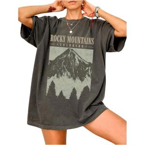imageSOLY HUX Womens Oversized Graphic Tees Drop Shoulder Half Sleeve Loose Casual T Shirt TopsDark Grey Letter