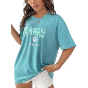 imageSOLY HUX Womens Oversized T Shirts Letter Print Casual Summer Tops Graphic Tees for WomenBlue