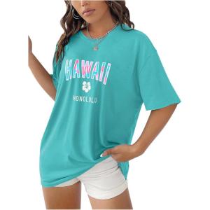imageSOLY HUX Womens Oversized T Shirts Letter Print Casual Summer Tops Graphic Tees for WomenBlue Multi