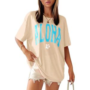 imageSOLY HUX Womens Oversized T Shirts Letter Print Casual Summer Tops Graphic Tees for WomenGraphic Khaki