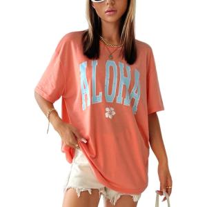 imageSOLY HUX Womens Oversized T Shirts Letter Print Casual Summer Tops Graphic Tees for WomenGraphic Orange