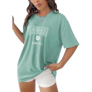 imageSOLY HUX Womens Oversized T Shirts Letter Print Casual Summer Tops Graphic Tees for WomenGreen Floral
