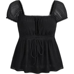 imageSOLY HUX Womens Square Neck Short Sleeve Peplum Tops Tie Front Summer Tee Shirt StreetwearSolid Black