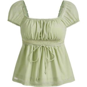 imageSOLY HUX Womens Square Neck Short Sleeve Peplum Tops Tie Front Summer Tee Shirt StreetwearSolid Green