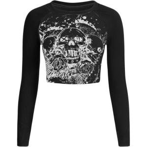 imageSOLY HUX Womens Y2K Shirt Gothic Long Sleeve Crop Tops Graphic Tees Skull Floral Print T ShirtsBlack Graphic
