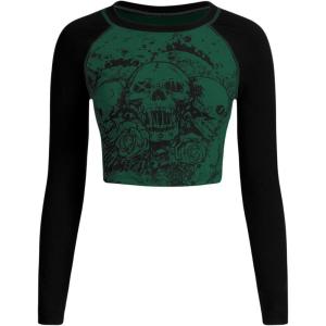 imageSOLY HUX Womens Y2K Shirt Gothic Long Sleeve Crop Tops Graphic Tees Skull Floral Print T ShirtsGreen Graphic