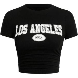 imageSOLY HUX Womens Y2K Vintage Graphic Tees Letter Printed Cropped Tee Short Sleeve Crop TShirtsBlack Letter