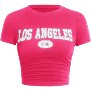 imageSOLY HUX Womens Y2K Vintage Graphic Tees Letter Printed Cropped Tee Short Sleeve Crop TShirtsHot Pink