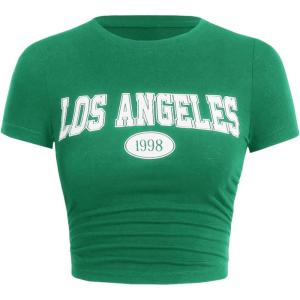 imageSOLY HUX Womens Y2K Vintage Graphic Tees Letter Printed Cropped Tee Short Sleeve Crop TShirtsPlain Green