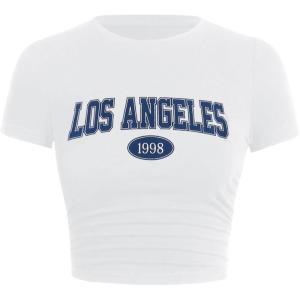 imageSOLY HUX Womens Y2K Vintage Graphic Tees Letter Printed Cropped Tee Short Sleeve Crop TShirtsWhite Letter
