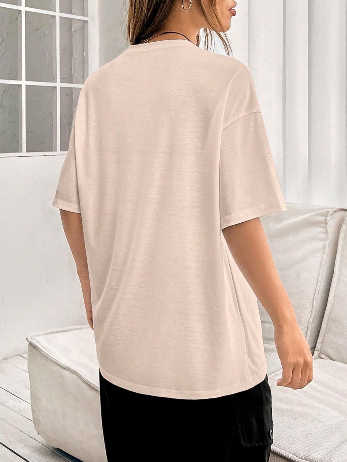 imageSOLY HUX Womens Graphic Tees Cute Print Short Sleeve Tee Preppy Clothes Casual Vintage Summer Oversized T Shirt TopKhaki Letter Multi
