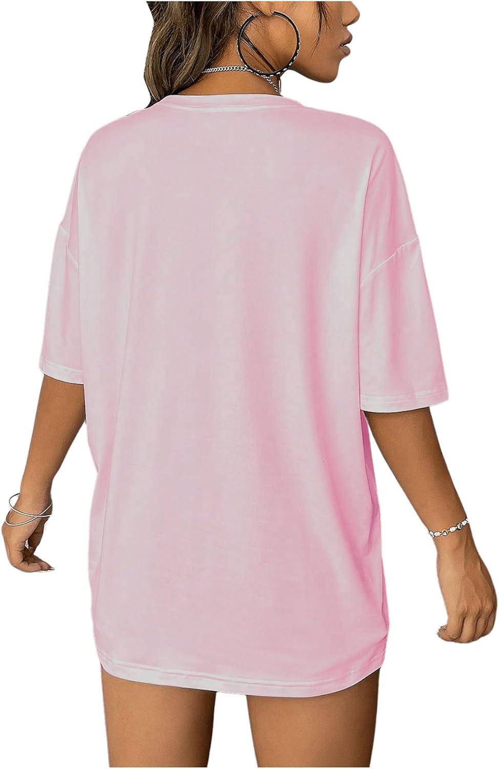 imageSOLY HUX Womens Graphic Tees Cute Print Short Sleeve Tee Preppy Clothes Casual Vintage Summer Oversized T Shirt TopLight Pink Letter