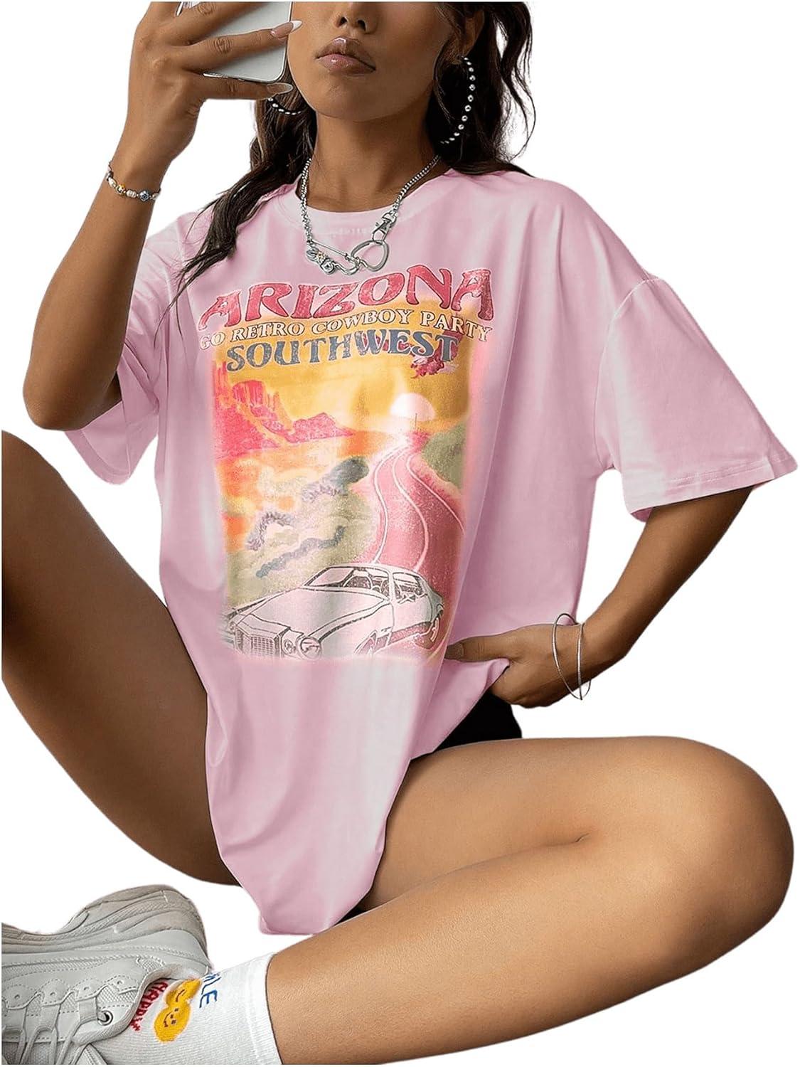 imageSOLY HUX Womens Graphic Tees Cute Print Short Sleeve Tee Preppy Clothes Casual Vintage Summer Oversized T Shirt TopLight Pink Letter
