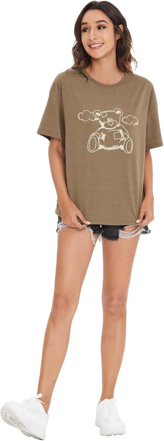 imageSOLY HUX Womens Graphic Tees Cute Print Short Sleeve Tee Preppy Clothes Casual Vintage Summer Oversized T Shirt TopMocha Brown