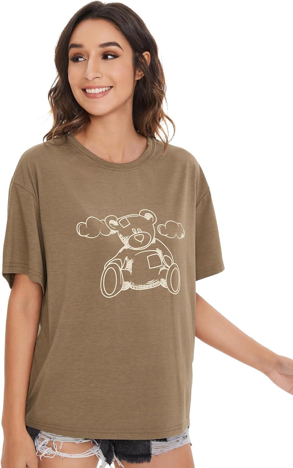 imageSOLY HUX Womens Graphic Tees Cute Print Short Sleeve Tee Preppy Clothes Casual Vintage Summer Oversized T Shirt TopMocha Brown
