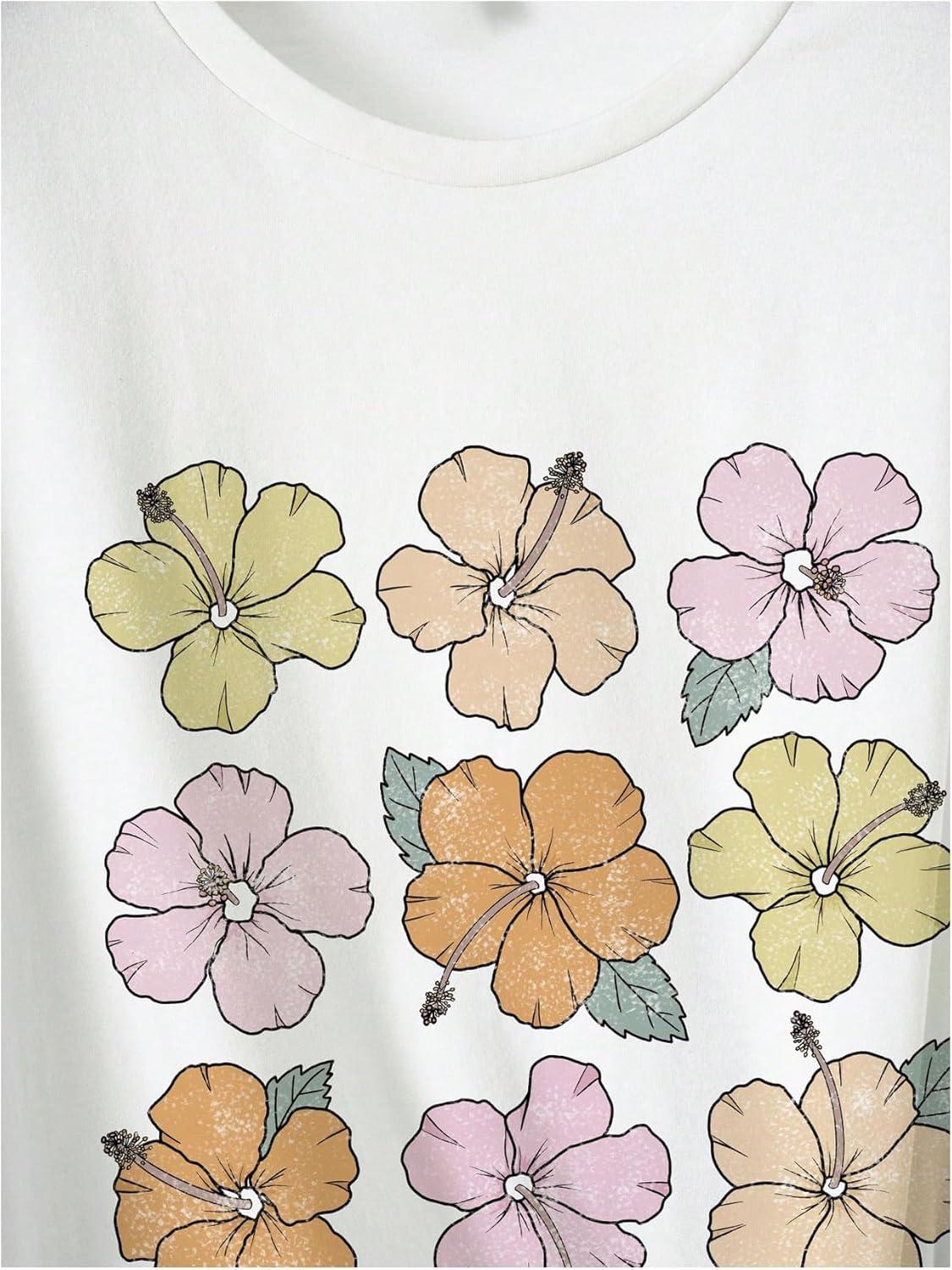 imageSOLY HUX Womens Graphic Tees Cute Print Short Sleeve Tee Preppy Clothes Casual Vintage Summer Oversized T Shirt TopWhite Graphic Floral