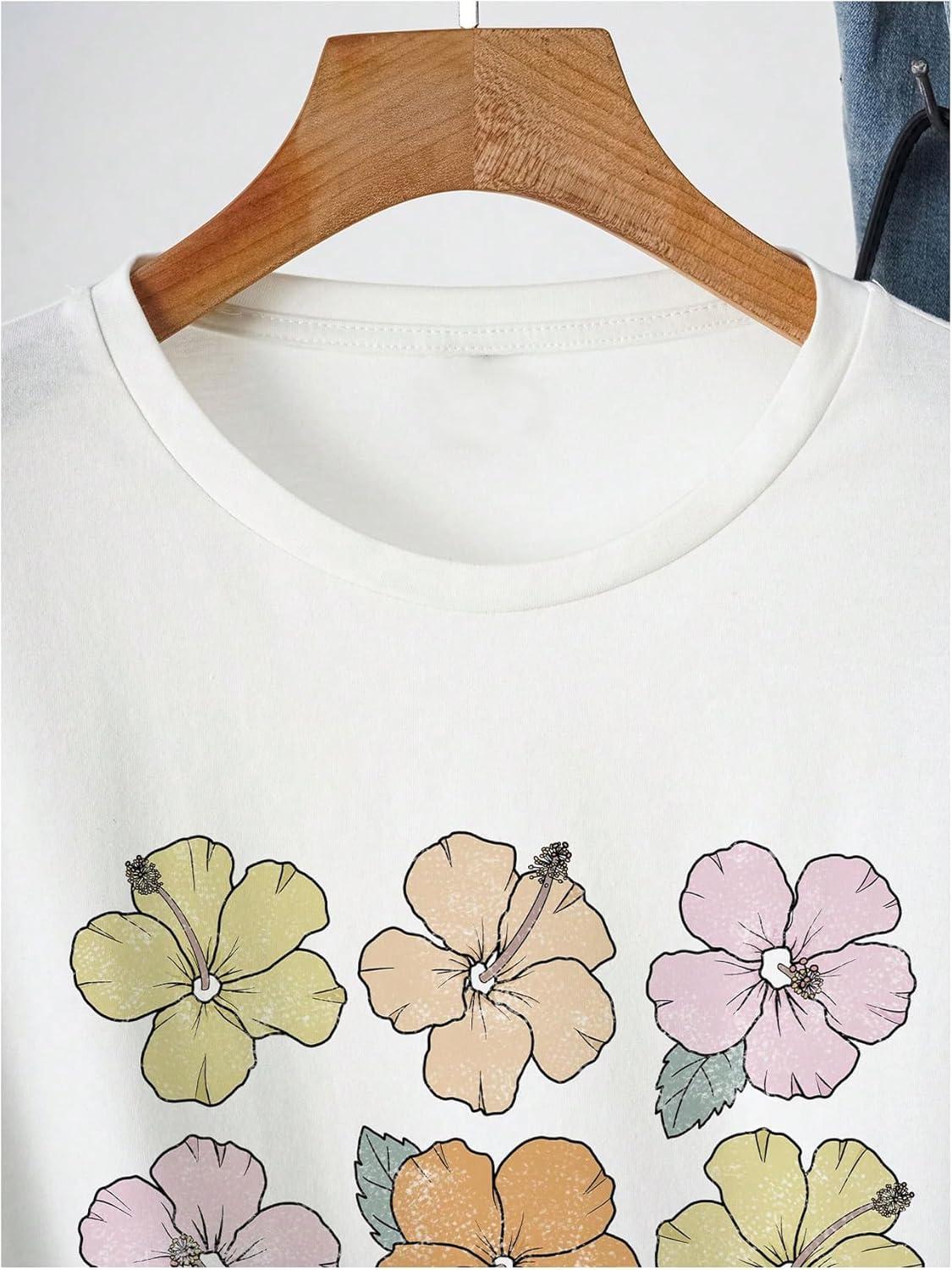 imageSOLY HUX Womens Graphic Tees Cute Print Short Sleeve Tee Preppy Clothes Casual Vintage Summer Oversized T Shirt TopWhite Graphic Floral