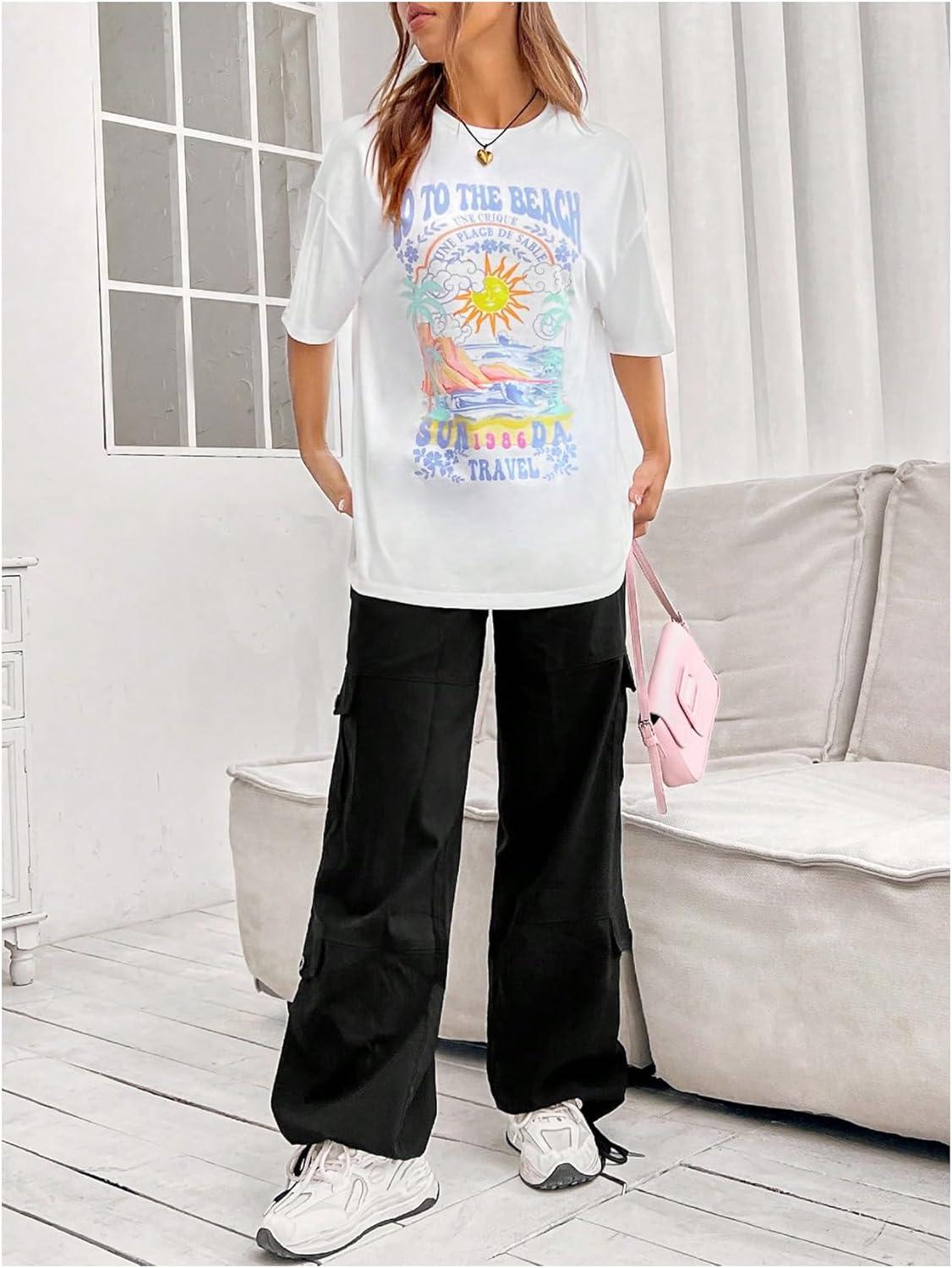 imageSOLY HUX Womens Graphic Tees Cute Print Short Sleeve Tee Preppy Clothes Casual Vintage Summer Oversized T Shirt TopWhite Letter Graphic