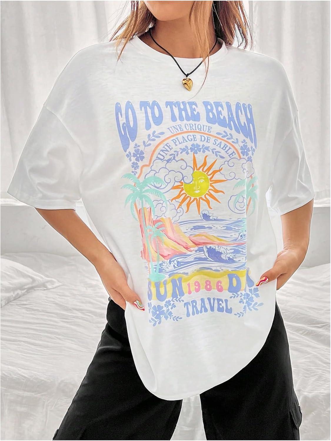 imageSOLY HUX Womens Graphic Tees Cute Print Short Sleeve Tee Preppy Clothes Casual Vintage Summer Oversized T Shirt TopWhite Letter Graphic