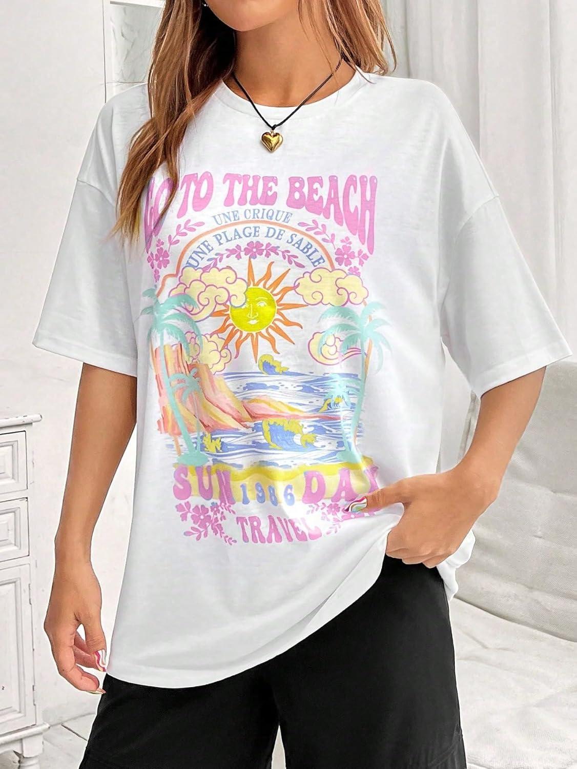 imageSOLY HUX Womens Graphic Tees Cute Print Short Sleeve Tee Preppy Clothes Casual Vintage Summer Oversized T Shirt TopWhite Letter Multi