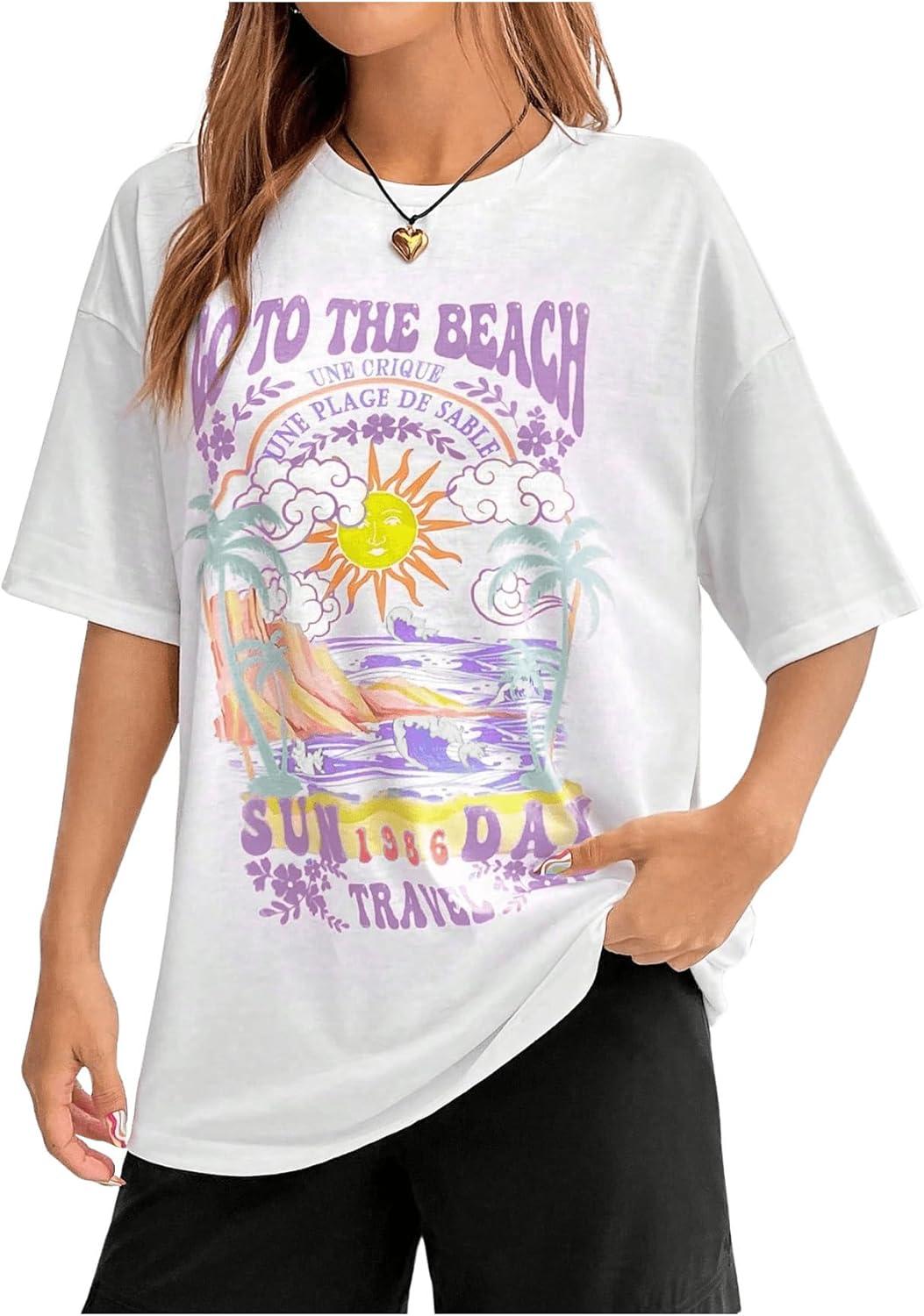 imageSOLY HUX Womens Graphic Tees Cute Print Short Sleeve Tee Preppy Clothes Casual Vintage Summer Oversized T Shirt TopWhite Purple Letter